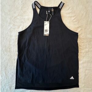 Adidas W S2S TNK Black Mesh Layered Tank Top 3-Stripes Straps DU1937 Womens L